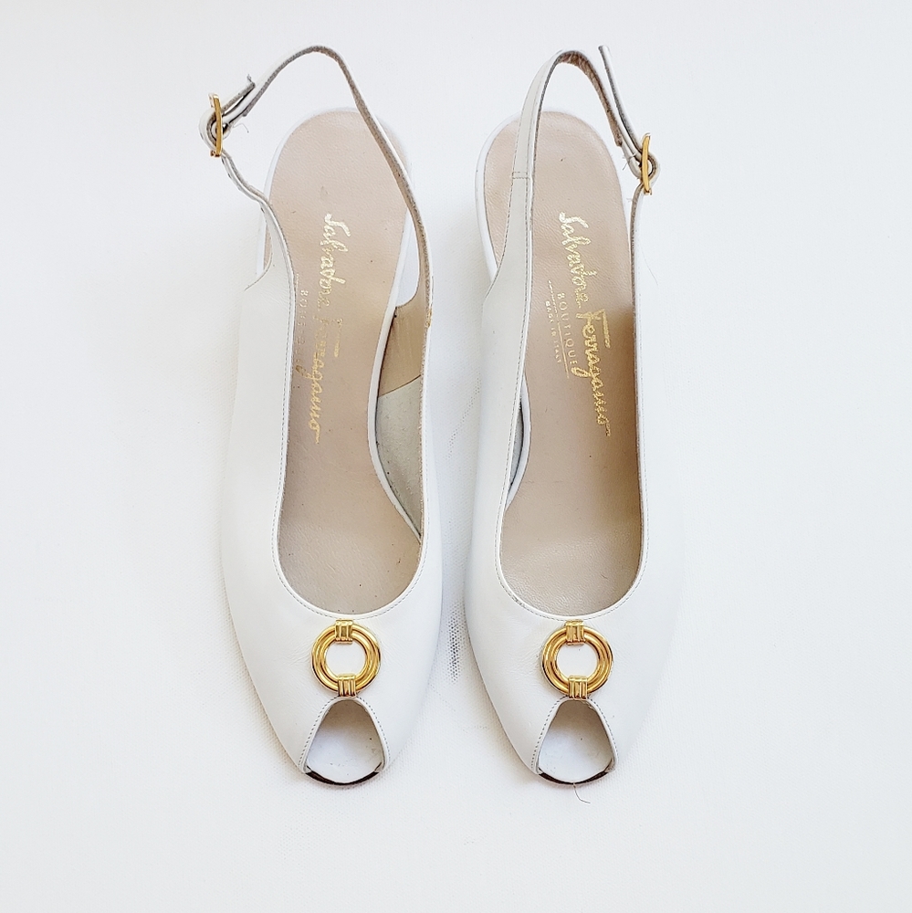 SALVATORE FERRAGAMO Slingback Peeptoe Sandals 8 1/